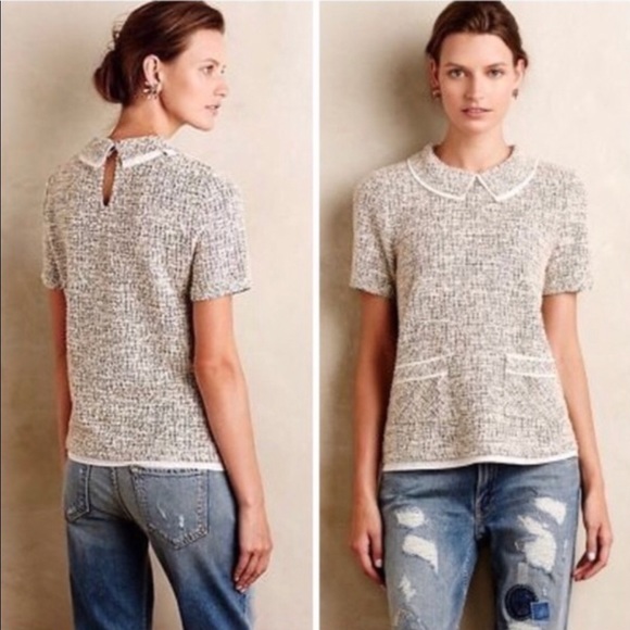 Anthropologie Tops - Anthropologie Postage Stamp Tweed Layered Top